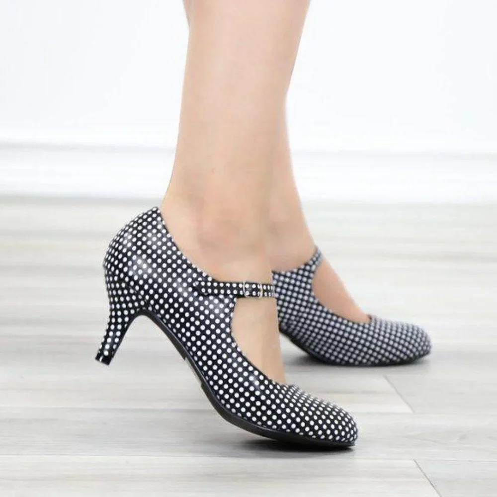 Rockabilly Black White Polka Dots Vintage pumps - Picture 4 of 12
